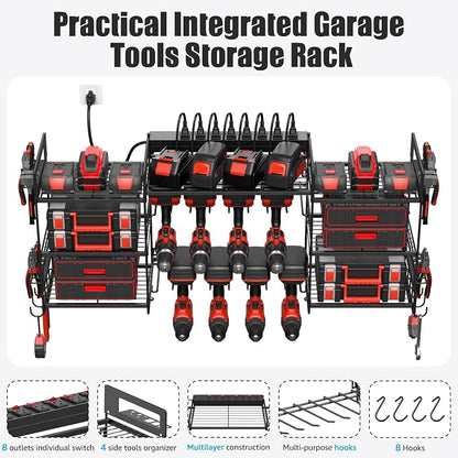 CCCEI Large Power Tool Organizer Wall Mount – Heavy-Duty Garage Drill Storage Rack with Charging Station