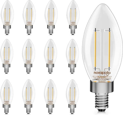 Novapollo B11 E12 LED Candelabra Light Bulbs 12-Pack – 40W Equivalent, 4.5W Dimmable, 2700K Soft White, 350 Lumens