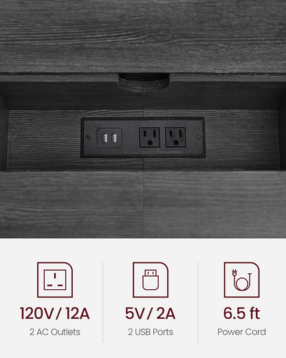 Console Table with Power Outlet, 70 Inch Sofa Table, Narrow Entryway Table with Hidden Charging Station and Storage Shelves for Hallway, Living Room and Behind Couch Black LNT118B22