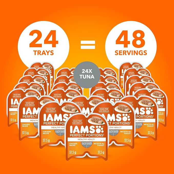 IAMS Perfect Portions Wet Cat Food – Assorted Flavours & Pack Sizes, Grain-Free Adult Cat Food in Gravy & Paté