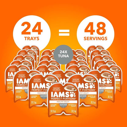 IAMS Perfect Portions Wet Cat Food – Assorted Flavours & Pack Sizes, Grain-Free Adult Cat Food in Gravy & Paté