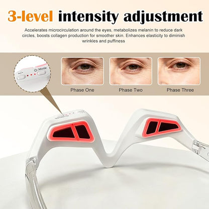 Rechargeable LED Red Light Eye Massager Glasses – Microcurrent Under-Eye Skincare Device for Puffiness & Tired-Looking Eyes, White