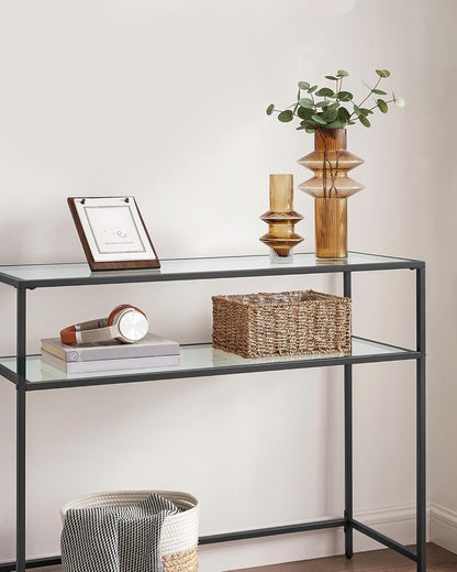 Console Table with Tempered Glass Shelves, Entryway Table, Sofa Table for Hallway, Living Room and Foyer 39.4 Inch Gold LGT025B01