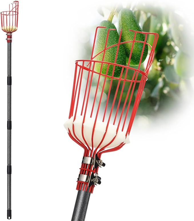 DonSail Telescoping Fruit Picker Pole with Basket – 35" to 120" Adjustable Tree Fruit Picking Tool with Foam Cushion