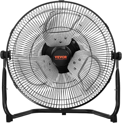 VEVOR 14-Inch High Velocity Industrial Floor Fan – 2560 CFM Heavy Duty 3-Speed Metal Shop Fan with 360° Adjustable Tilt