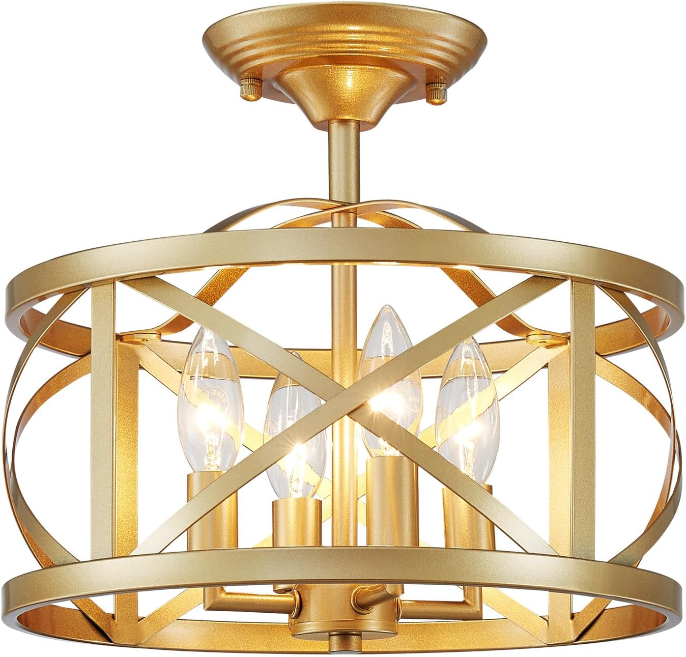 LOOYD Gold Semi Flush Mount Ceiling Light – Vintage Metal Ceiling Fixture for Kitchen, Bedroom & Hallway