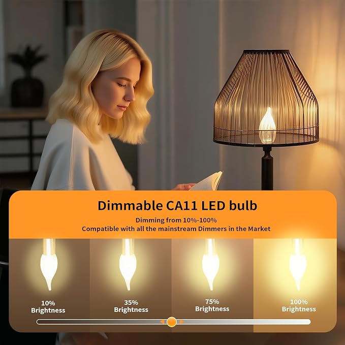 Novapollo CA11 LED Candelabra Light Bulbs 12-Pack – 60W Equivalent, Dimmable 2700K Soft White, 500LM E12 Base