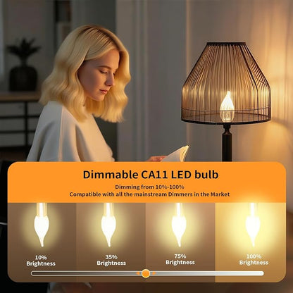 Novapollo CA11 LED Candelabra Light Bulbs 12-Pack – 60W Equivalent, Dimmable 2700K Soft White, 500LM E12 Base