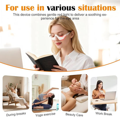 Rechargeable LED Red Light Eye Massager Glasses – Microcurrent Under-Eye Skincare Device for Puffiness & Tired-Looking Eyes, White