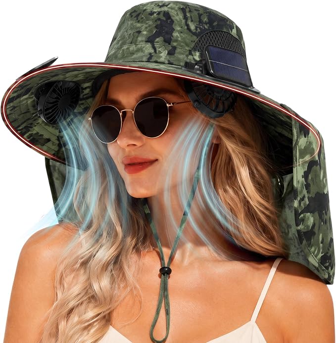 Zaximap Solar Fan Sun Hat – UPF 50+ Wide Brim Outdoor Cooling Hat with Dual 3-Speed Fans, Steel-Reinforced Brim & USB-C Charging