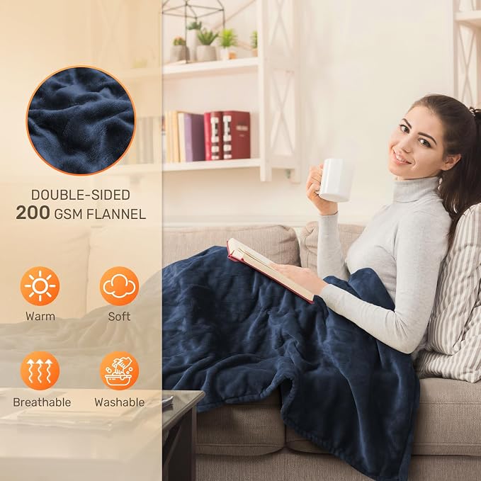 Peace Nest Heated Electric Throw Blanket – Soft Flannel Blanket with 10 Heat Levels, Timer & Auto Shut-Off