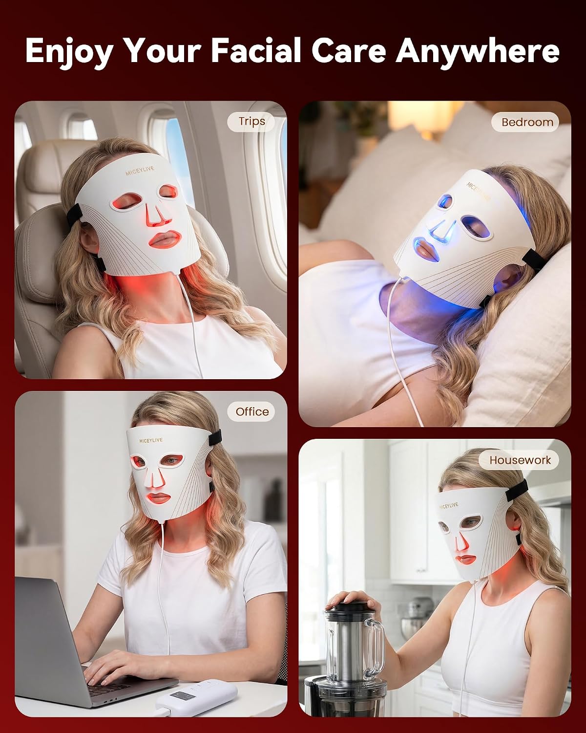 MICEYLIVE LED Red Light Therapy Face Mask – 460–850nm Near Infrared Silicone Skincare Mask with Multi-Light Therapy for Facial Rejuvenation