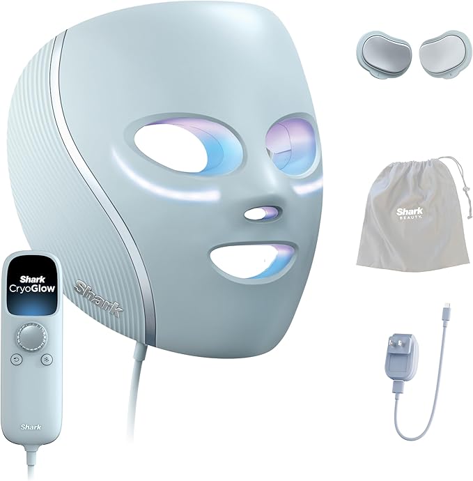 Shark CryoGlow LED Face Mask - Red, Blue & Infrared Light Therapy with Under-Eye Cooling
