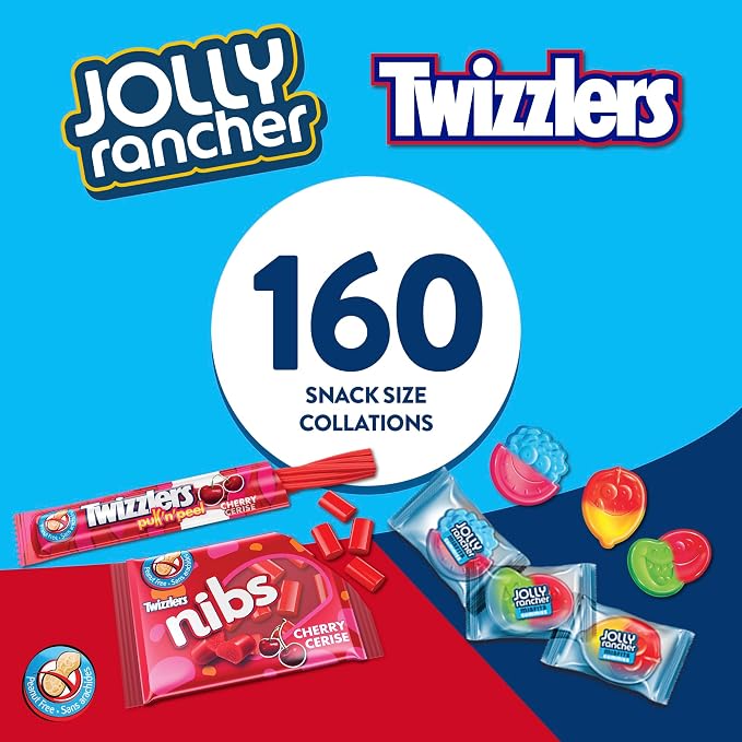 TWIZZLERS & JOLLY RANCHER Candy Variety Pack – 160 Individually Wrapped Snack-Size Candies & Gummies, 1.9 kg