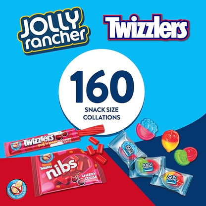 TWIZZLERS & JOLLY RANCHER Candy Variety Pack – 160 Individually Wrapped Snack-Size Candies & Gummies, 1.9 kg