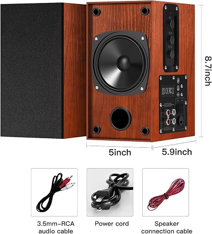 Elimavi 60W Powered Bookshelf Speakers – 4" Stereo Speakers with RCA & 3.5mm AUX for Turntable, TV, PC & Record Player