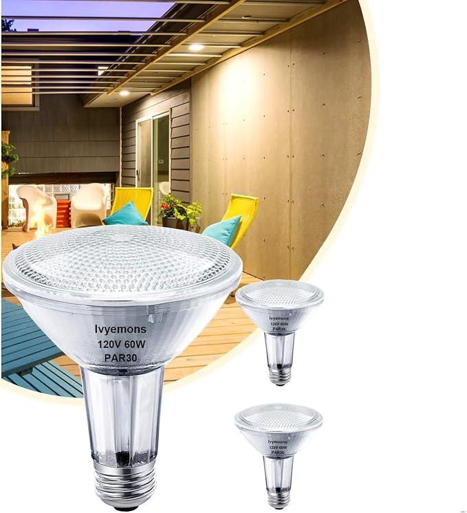 Ivyemons PAR30 Long Neck Halogen Flood Light Bulbs - 60W 120V E26 Dimmable 2800K Warm White