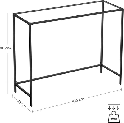 Console Table with Tempered Glass Top, Entryway Table, Sofa Table for Hallway, Living Room and Foyer Ink Black and Clear Glass LGT026B01