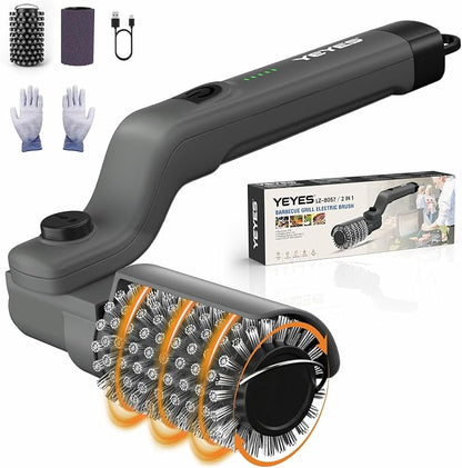 YEYES Cordless Electric Grill Brush – Rechargeable BBQ Grill Cleaner with Rotating Brush Head for Outdoor Grills