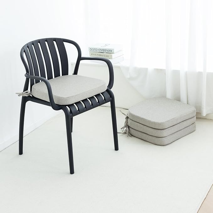 Helios&Hestia Indoor Outdoor Chair Cushions 4-Pack – 17" x 16" Seat Pads with Ties, Non-Slip Bottom & Washable Covers