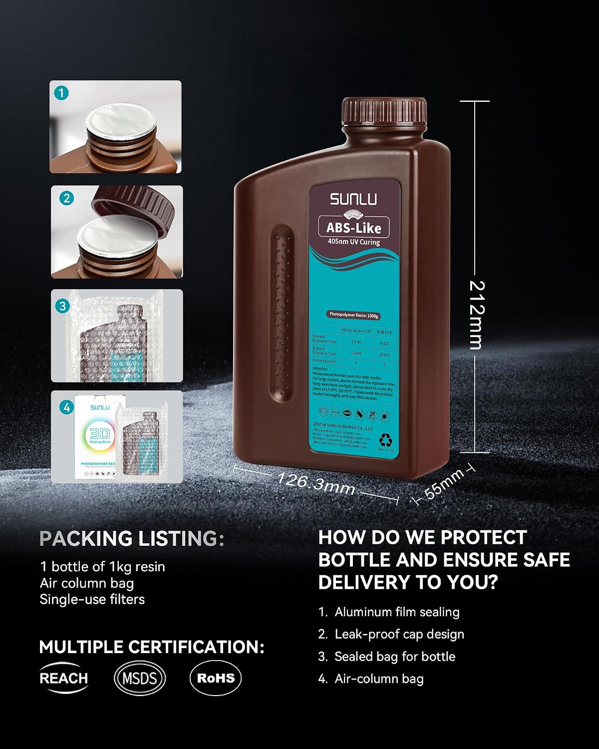 SUNLU 3KG ABS-Like 3D Printer Resin – 405nm UV-Curing Photopolymer Resin for LCD/DLP/SLA Printers