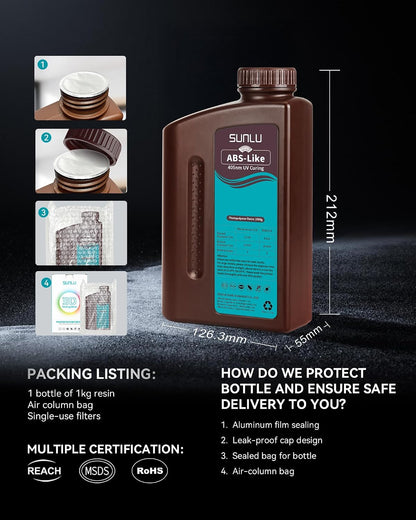 SUNLU 3KG ABS-Like 3D Printer Resin – 405nm UV-Curing Photopolymer Resin for LCD/DLP/SLA Printers