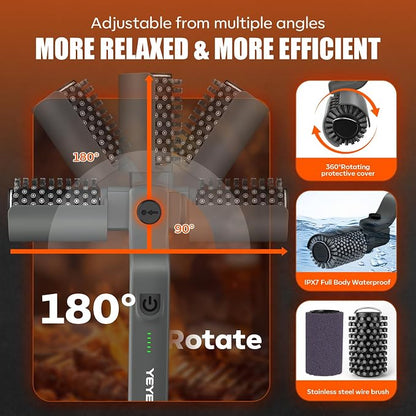 YEYES Cordless Electric Grill Brush – Rechargeable BBQ Grill Cleaner with Rotating Brush Head for Outdoor Grills