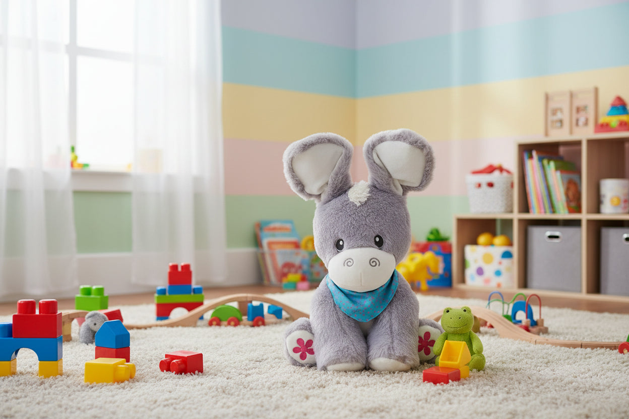 KiddoLab Peek-A-Boo Donkey Interactive Musical Plush Toy with Moving Ears, Songs & Lullabies for Babies 6+ Months