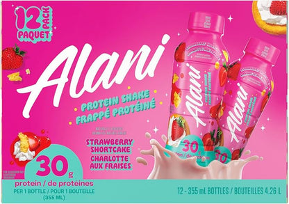 Alani Nu Strawberry Shortcake Protein Shake – Ready-to-Drink High Protein Beverage, 12 x 355 mL