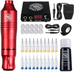 Dragonhawk Atom Rotary Tattoo Machine Pen Kit – Red Tattoo Gun with Digital Power Supply, Foot Pedal, 20 Cartridge Needles & Tattoo Accessories for Beginners and Professional Artists