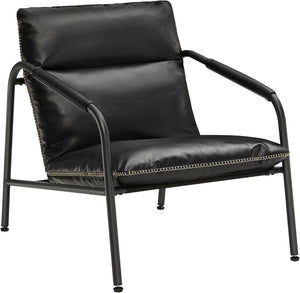 Mid-Century Modern Lounge Chair with Faux Leather Upholstery and Metal Frame, Accent Armchair for Living Room, Bedroom and Reading Nook  Ink Black LAC014B01V1