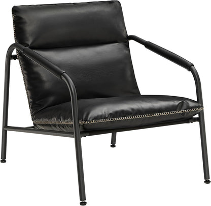 Mid-Century Modern Lounge Chair with Faux Leather Upholstery and Metal Frame, Accent Armchair for Living Room, Bedroom and Reading Nook  Ink Black LAC014B01V1