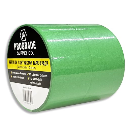 ProGrade Supply Green Painter’s Masking Tape – 2 Rolls, 48mm x 50m, Clean Removal Painting Tape