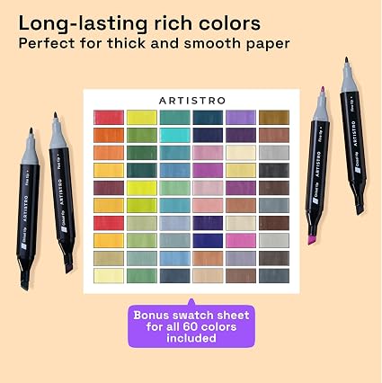 ARTISTRO Dual-Tip Alcohol Markers Set – Brush & Chisel Permanent Art Markers with Carrying Case