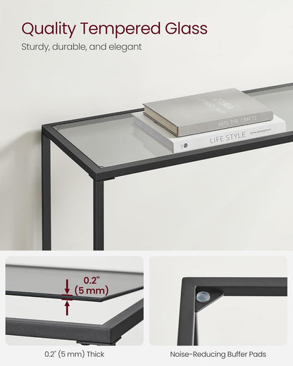 Narrow Console Table with Tempered Glass Top, Modern Sofa Table, Entryway Table for Hallway, Living Room and Foyer Ink Black and Slate Grey LGT132B01