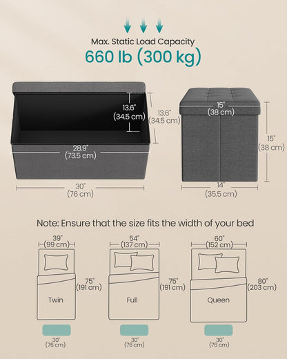 Folding Storage Ottoman Bench with Hidden Storage, Upholstered Foot Rest Bench, Storage Chest for Living Room, Bedroom and Entryway Slate Gray and Ink Black LSF47K
