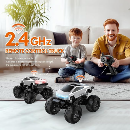 NYVEWIV 4WD Amphibious RC Monster Truck – 1:18 Scale Remote Control Off-Road Car with 360° Stunts, Stand-Up Mode, 2.4GHz Controller & Charging Dock