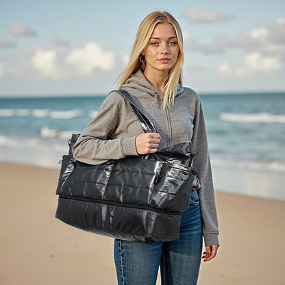 DTGN 50L Travel Duffel Bag for Women – Weekender Carry-On Bag with Shoe Compartment and Toiletry Bag