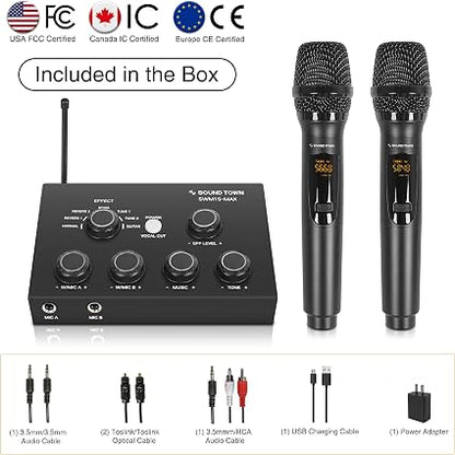 Sound Town SWM15-MAX Wireless Karaoke Microphone Mixer System – 2 Wireless Mics, 16 Channels, HDMI ARC, Optical, Bluetooth & Vocal Effects