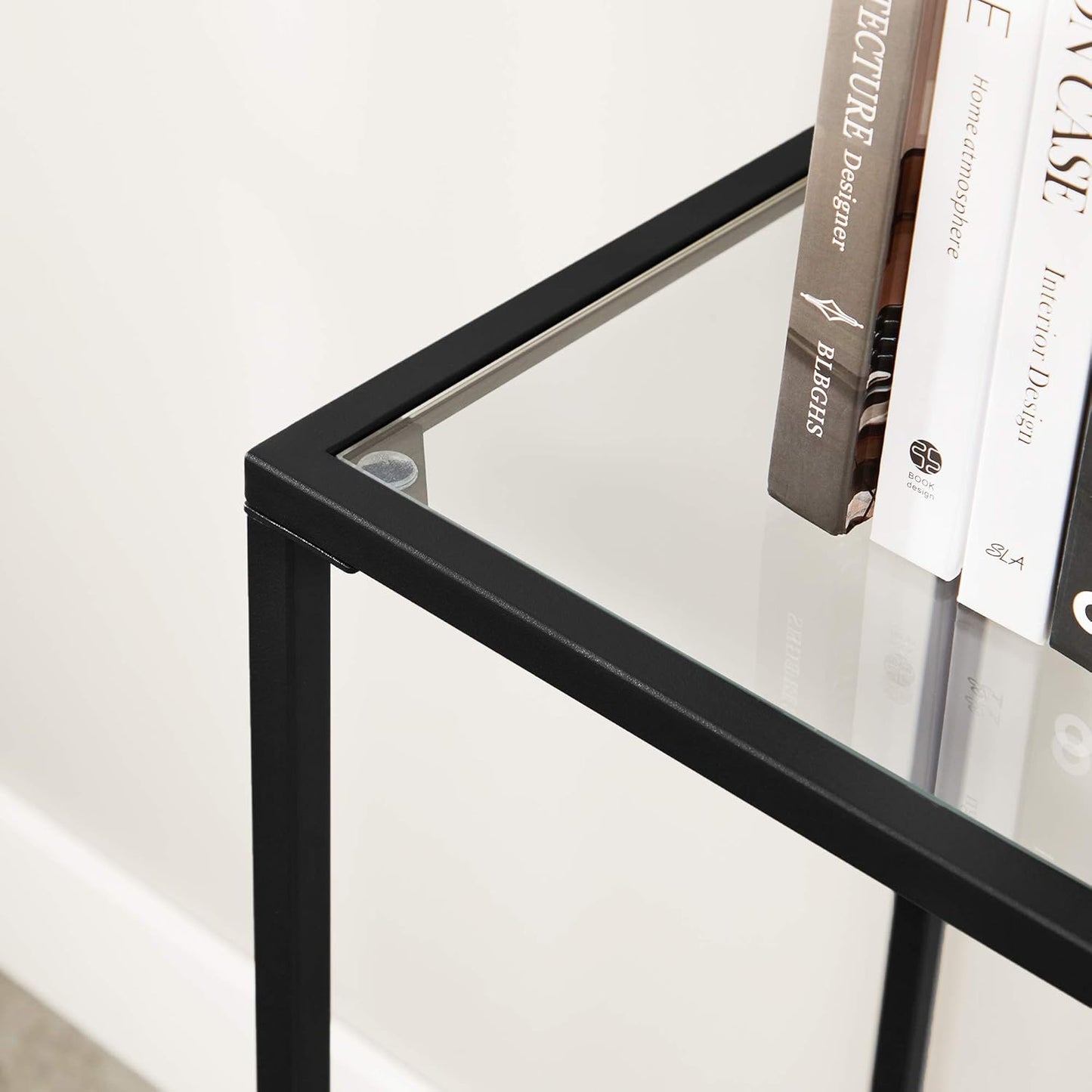 Console Table with Tempered Glass Top, Entryway Table, Sofa Table for Hallway, Living Room and Foyer Ink Black and Clear Glass LGT026B01
