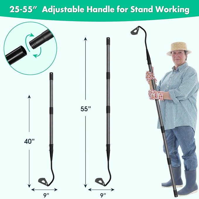 DEROFIT 55-Inch Heavy-Duty Garden Hoe – Adjustable Long-Handle Carbon Steel Hollow Hoe & Manual Weeder for Weeding, Digging & Soil Cultivation