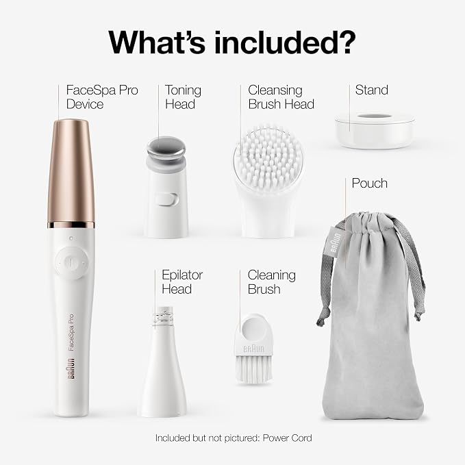 Braun FaceSpa Pro 911 3-in-1 Facial Epilator – Rechargeable Face Hair Remover, Cleansing Brush & MicroVibration Skin Care System