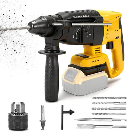 LHC DQSKCW 3J Cordless SDS-Plus Rotary Hammer Drill – Brushless 20V DeWalt Battery Compatible, 3 Modes, 1400 RPM & Drill/Chisel Set