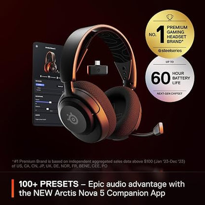 SteelSeries Arctis Nova 5 Wireless Gaming Headset – 2.4GHz & Bluetooth 5.3, 60-Hour Battery, Neodymium Drivers, ClearCast Gen 2.X Mic, PC/PS5/Switch