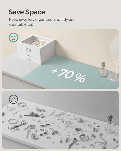3 Tier Velvet Jewellery Box with Glass Lid, Lockable Jewellery Organizer Case for Rings, Necklaces, Bracelets, Watches and Accessories JBC158