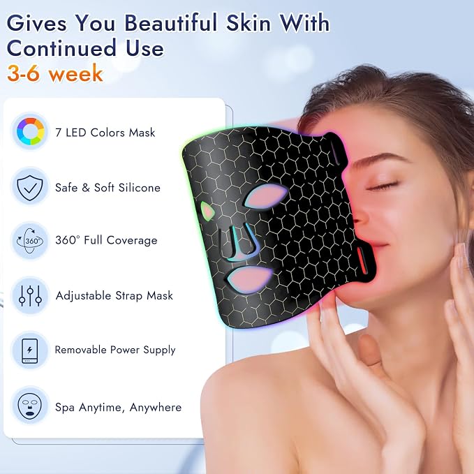 Dnin LED Red Light Therapy Face Mask – 660nm Red & 850nm Near-Infrared Facial Light Mask with Remote Control