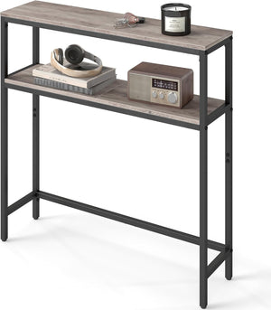 Slim Console Table with Storage Shelf, 2 Tier Entryway Table, Narrow Sofa Table for Hallway, Living Room and Small Spaces Heather Greige and Ink Black LNT130K02