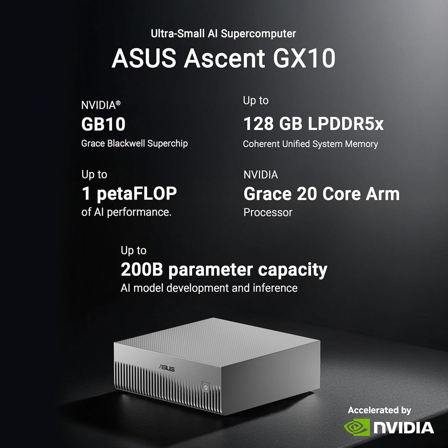 ASUS Ascent GX10 AI Supercomputer – NVIDIA GB10, 128GB Unified Memory, 1TB NVMe – Open Box