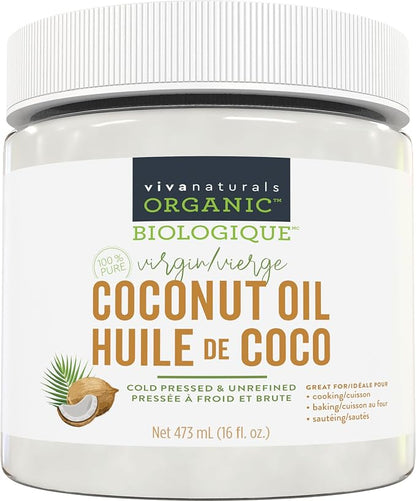 Viva Naturals Organic Virgin Coconut Oil – 16 fl oz Cold-Pressed Unrefined Coconut Oil for Cooking, Baking, Hair and Skin