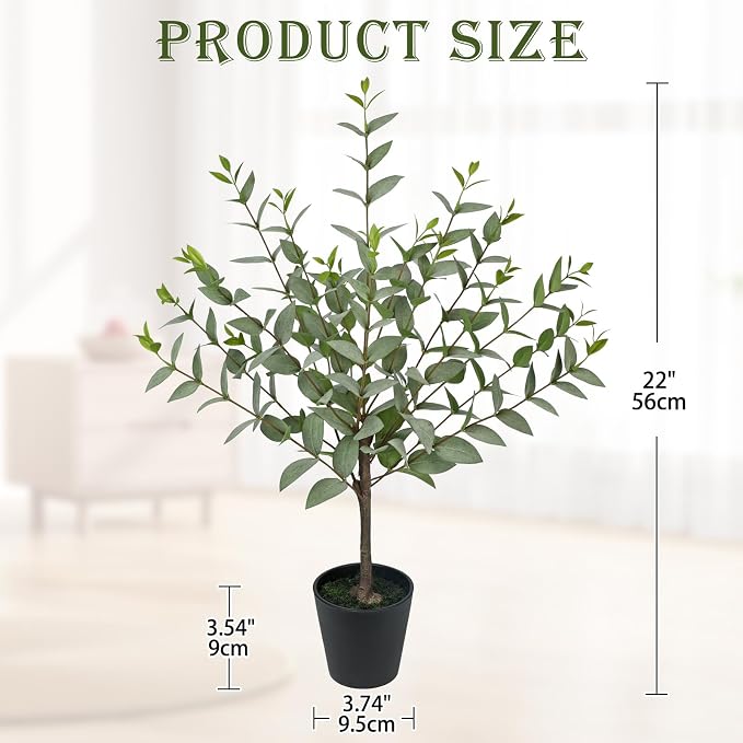Arborus 22-Inch Artificial Eucalyptus Plant – Realistic Faux Greenery in Black Pot for Home Office Décor